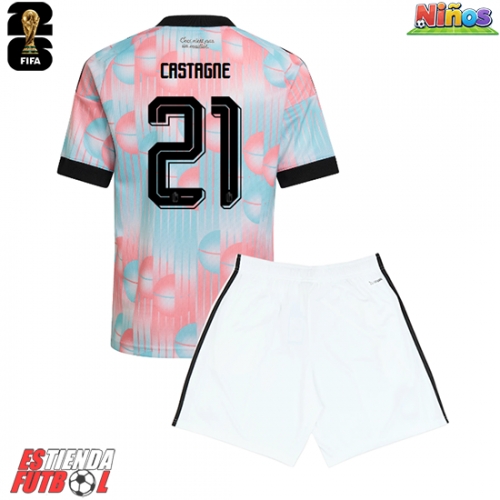 Bélgica Timothy Castagne #21 Segunda Equipación Niños Mundial 2026 Manga Corta (+ Pantalones cortos)